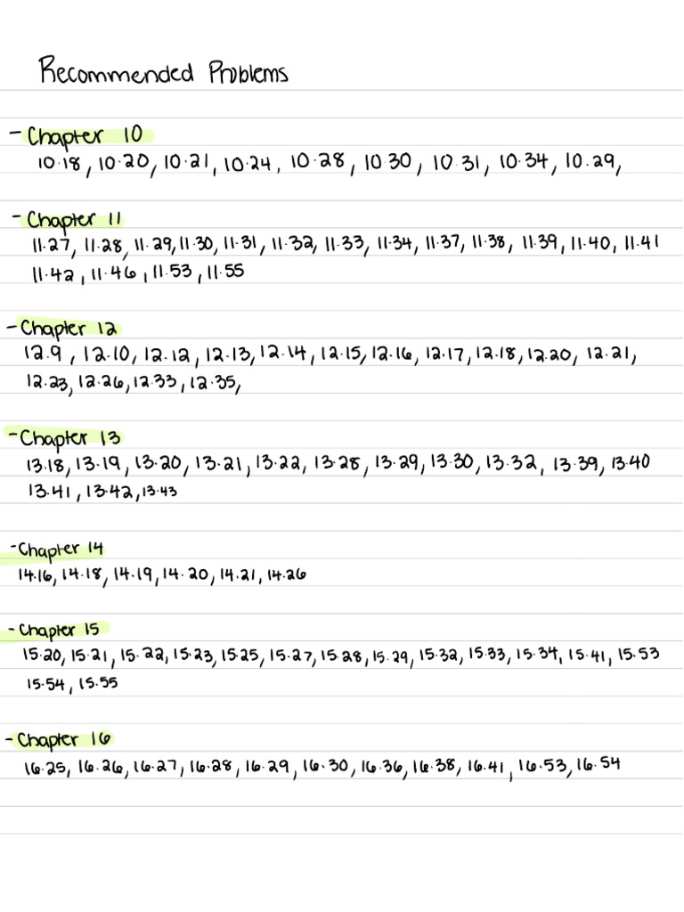 Chapter Problem Recommendations List | PDF