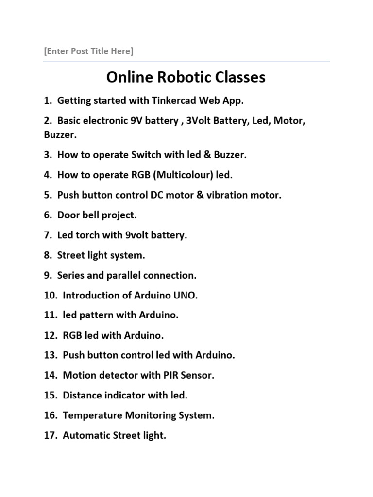 Online Robotics Classes Overview | PDF