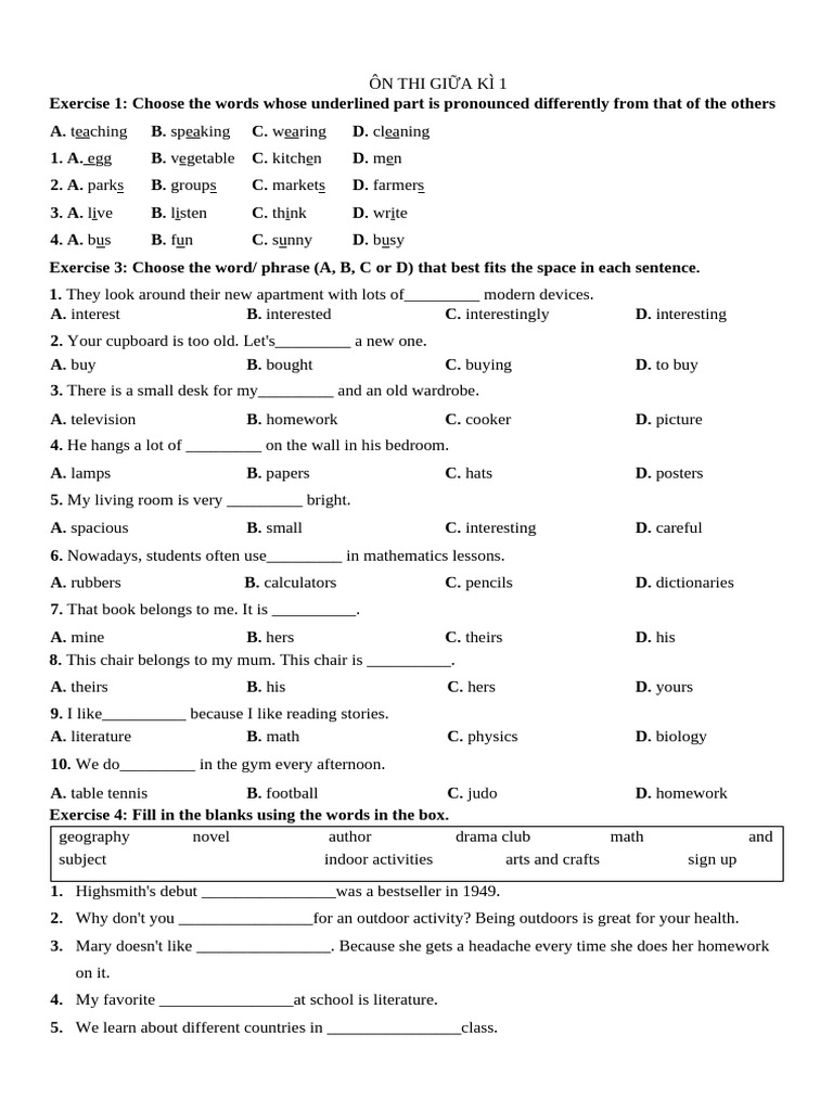 Đề Thi Giữa Kỳ 1 Tiếng Anh Lớp 6 | PDF