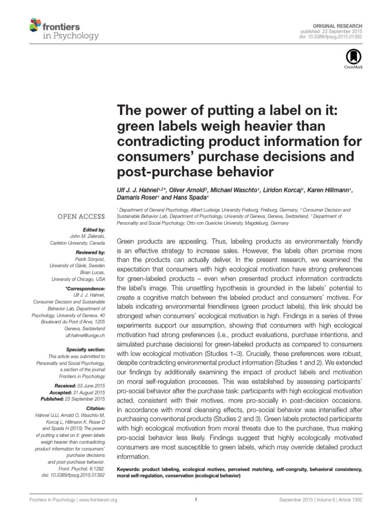 Impact of Green Labels on Consumer Choices | PDF | Motivation ...
