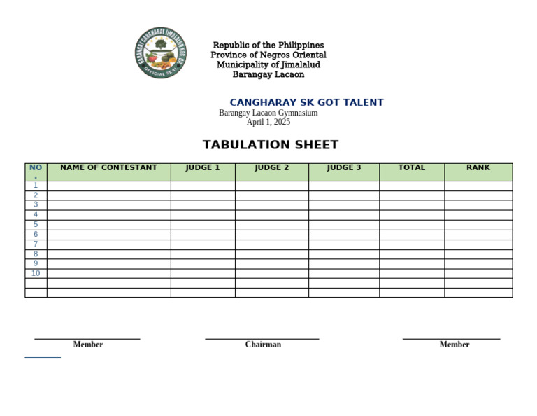 Tabulation Sheet | PDF