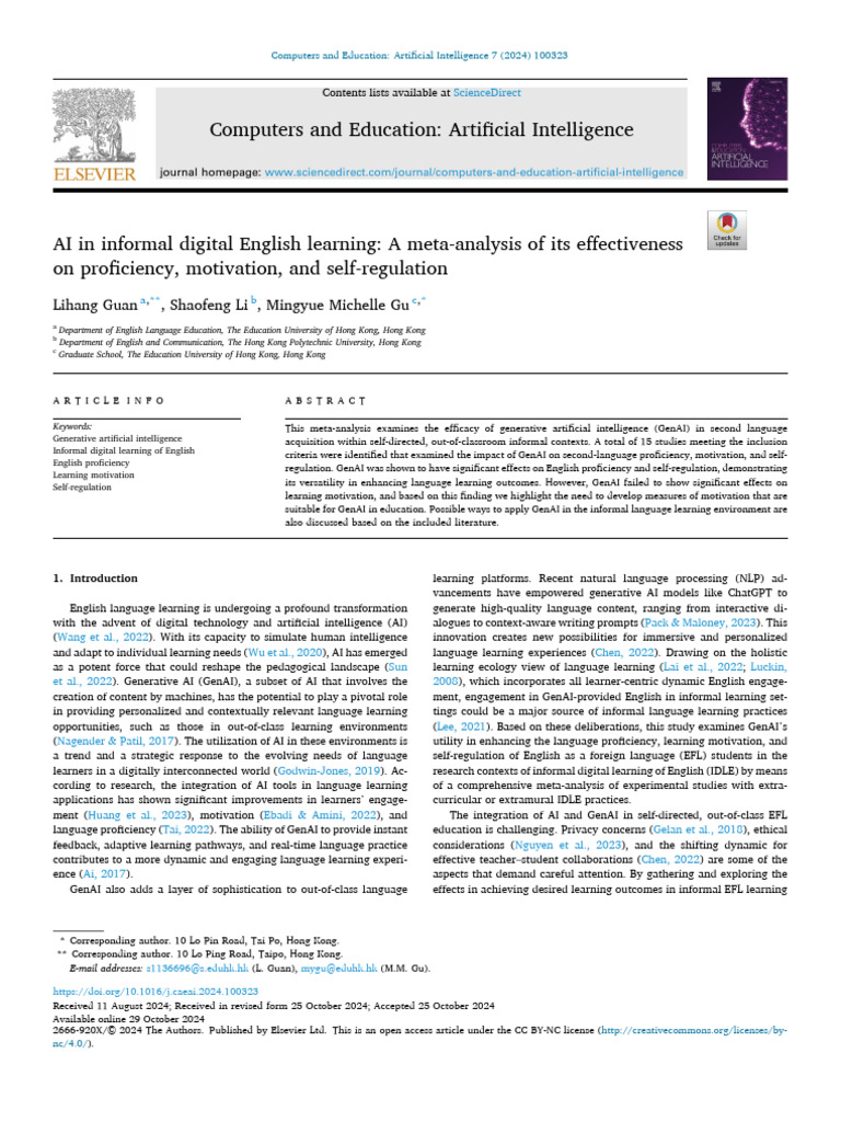 AI's Impact on Informal English Learning | PDF | Effect Size | English ...