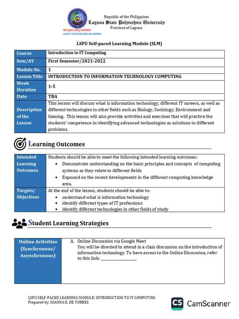 Introduction to IT Computing Module | PDF | Information Technology ...