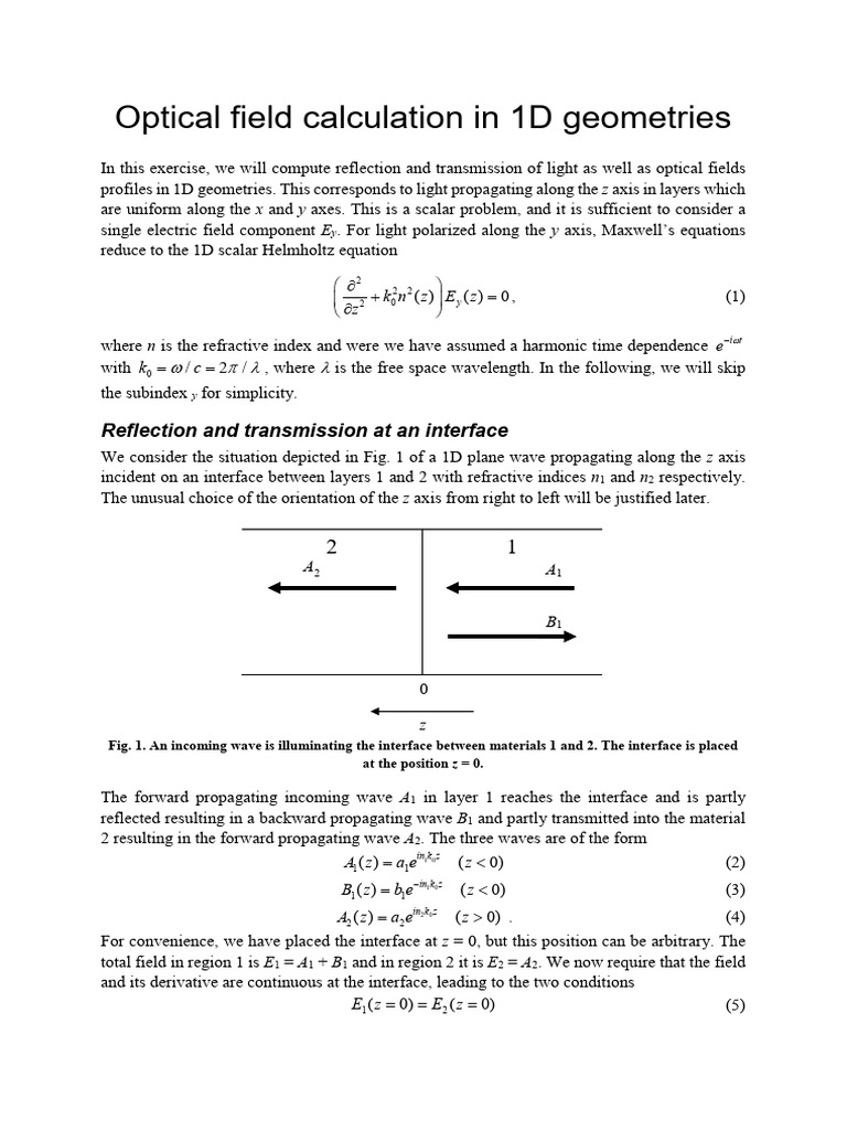 Exercise3 Transfer Matrix Method | PDF | Refractive Index | Reflection ...