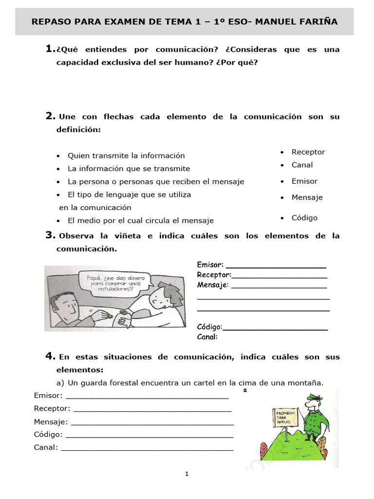 Ficha Repaso Tema 1 Manuel | PDF | Comunicación | Lingüística