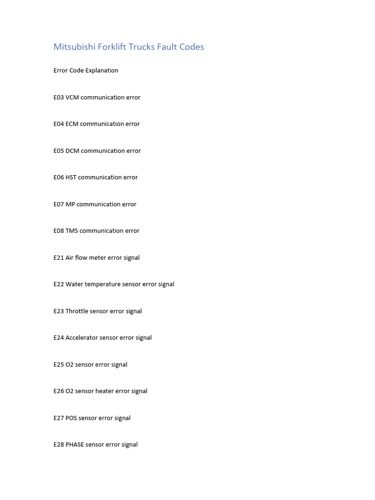Mitsubishi Forklift Trucks Fault Codes PDF | PDF | Equipment | Tools