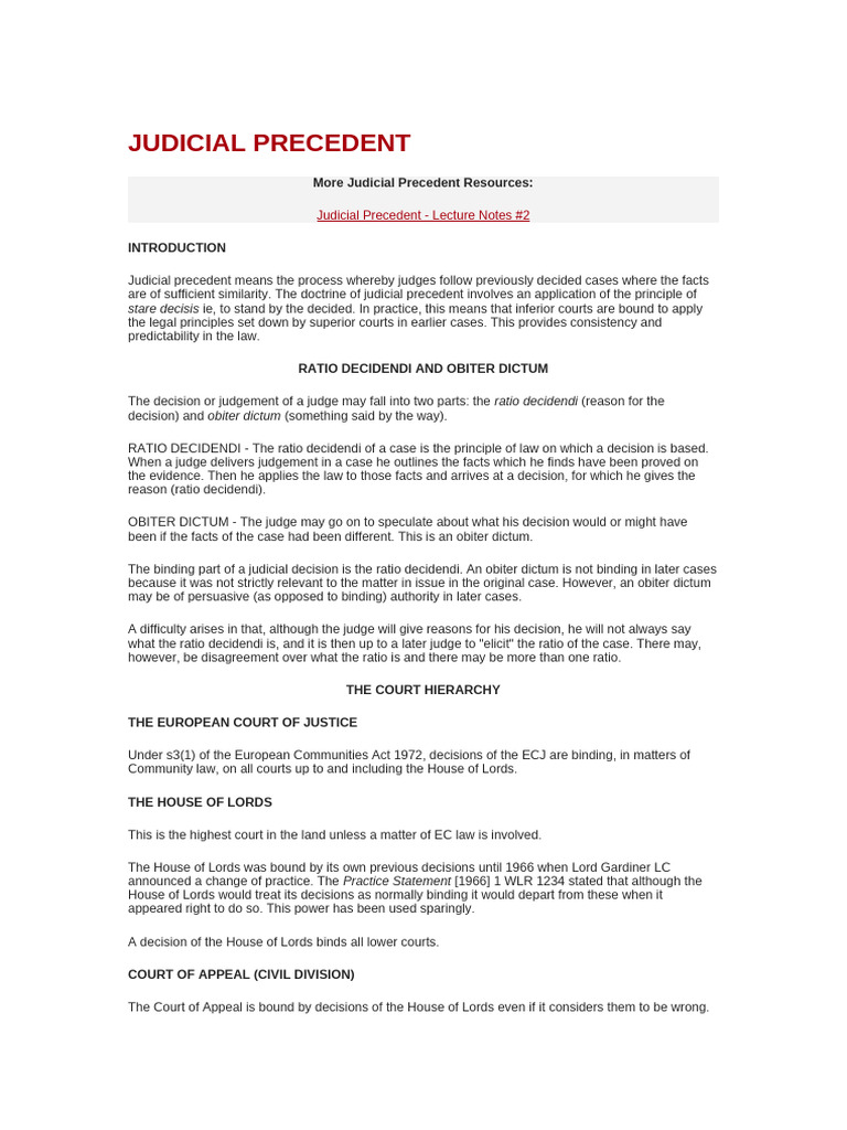 Understanding Judicial Precedent | PDF | Precedent | Obiter Dictum