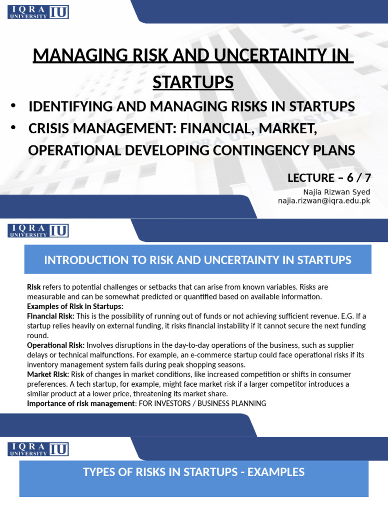 Managing Risks in Startups | PDF | Crisis Management | Risk