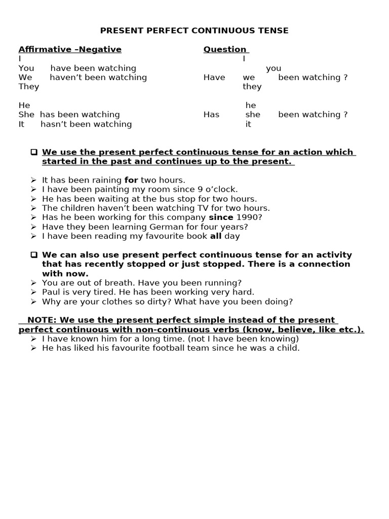 Present Perfect Continuous Tense | PDF