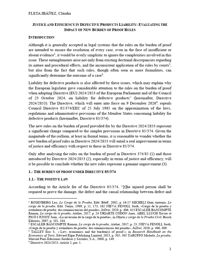 New Burden of Proof in Product Liability | PDF | Directive (European ...