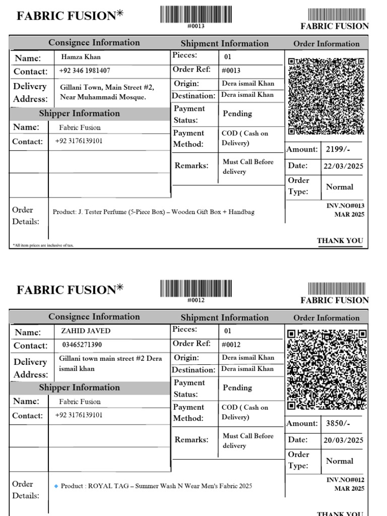 Fabric Fusion Order Shipment Details | PDF | Supply Chain Management