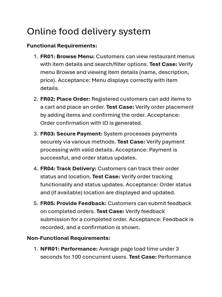 Test Cases for Food Ordering System | PDF