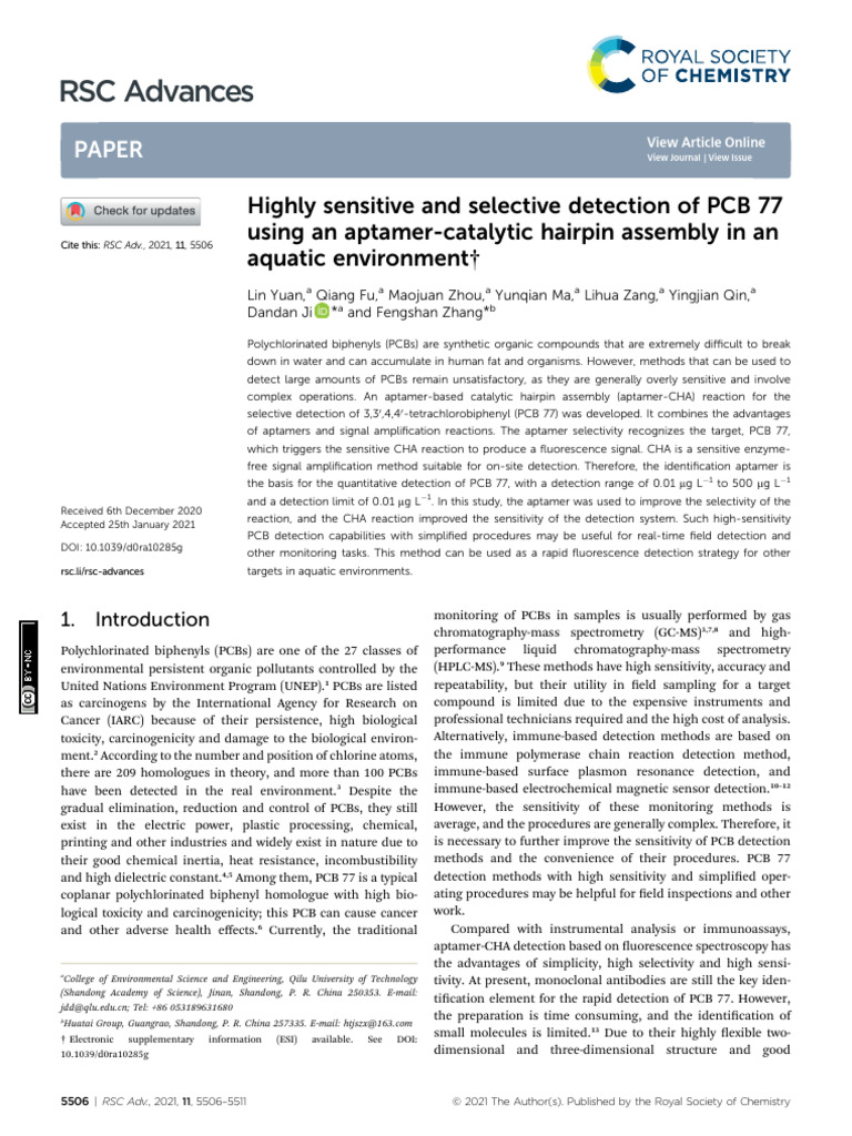 Aptamer-CHA for PCB 77 Detection | PDF | Polychlorinated Biphenyl ...