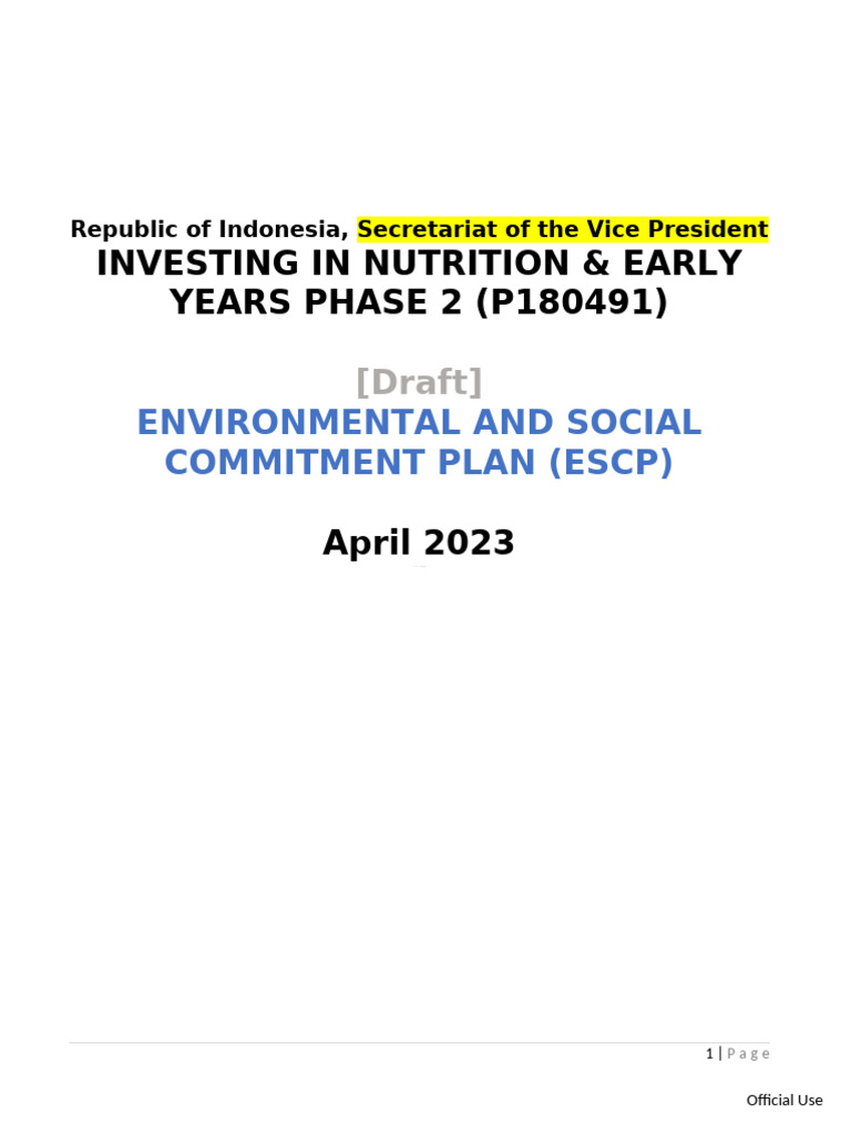 Environmental and Social Commitment Plan (ESCP) | PDF | Occupational ...