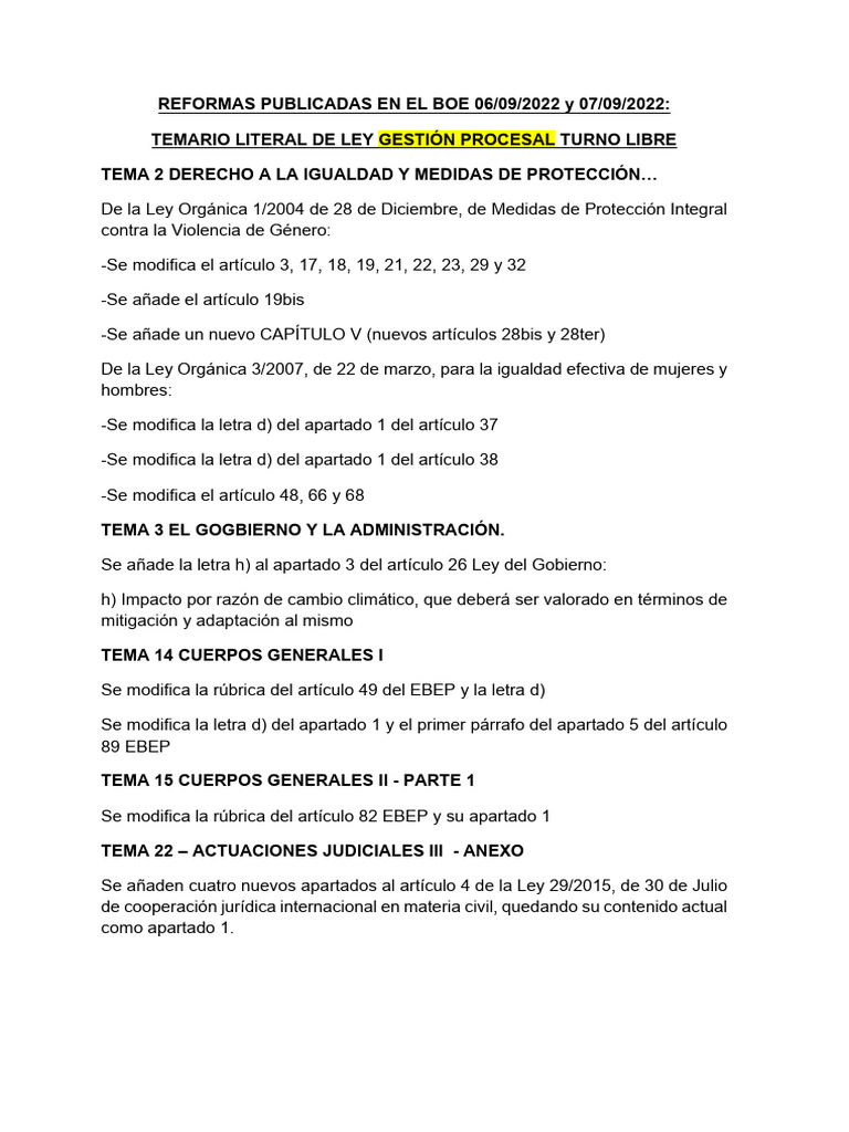 Reformas Publicadas en El Boe 6 y 7 Septiembre 2022 de Gestión Procesal ...