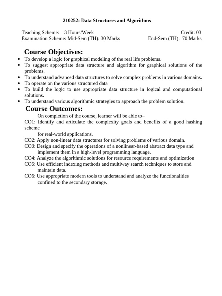 Data Structures and Algorithms Course | PDF