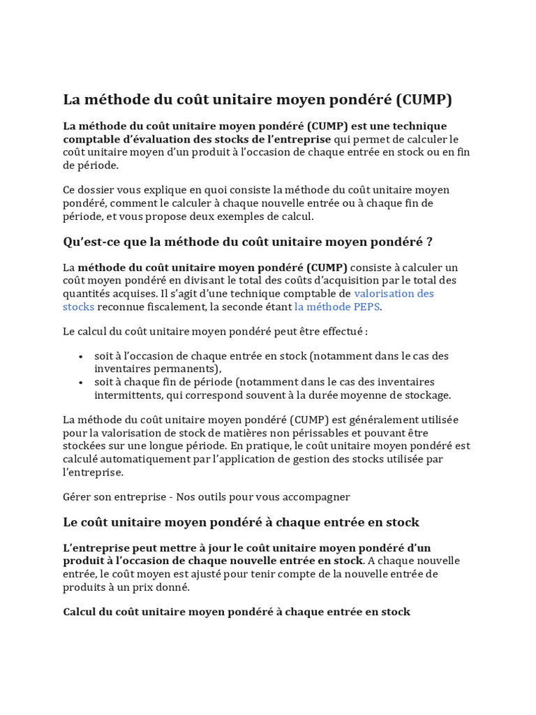 Méthode du Coût Unitaire Moyen Pondéré | PDF | Stock | Économie