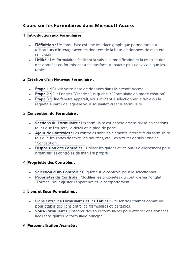 Création de Formulaires dans Access 2016 | PDF | Microsoft Access ...