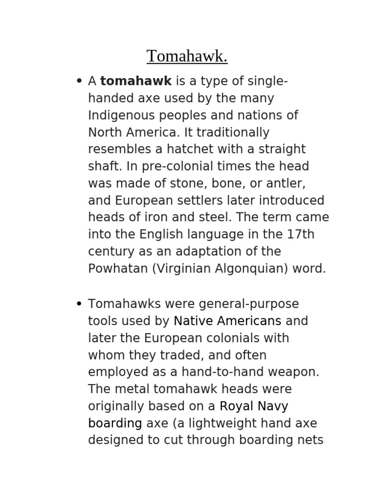 History and Use of the Tomahawk | PDF