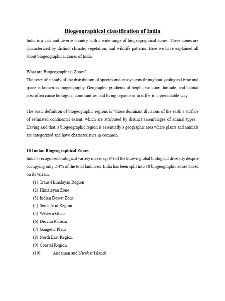Biogeographical Zones of India Explained | PDF | Biogeography | Coast