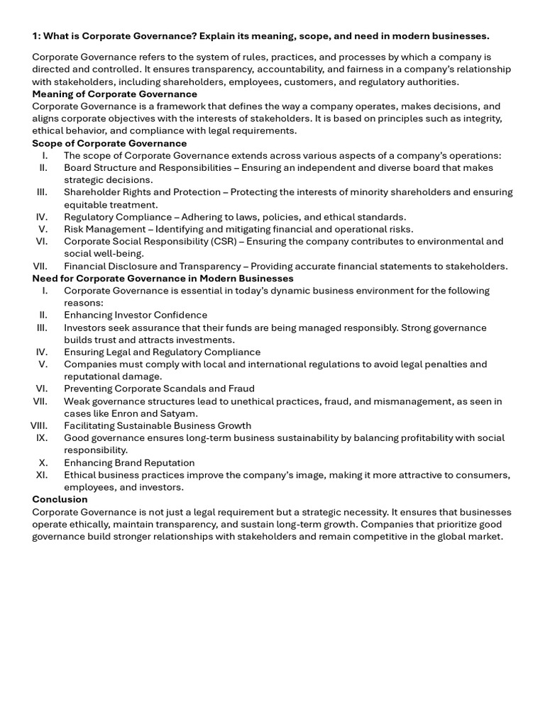 Corporate Governance and Ethics Final | PDF | Corporate Social ...