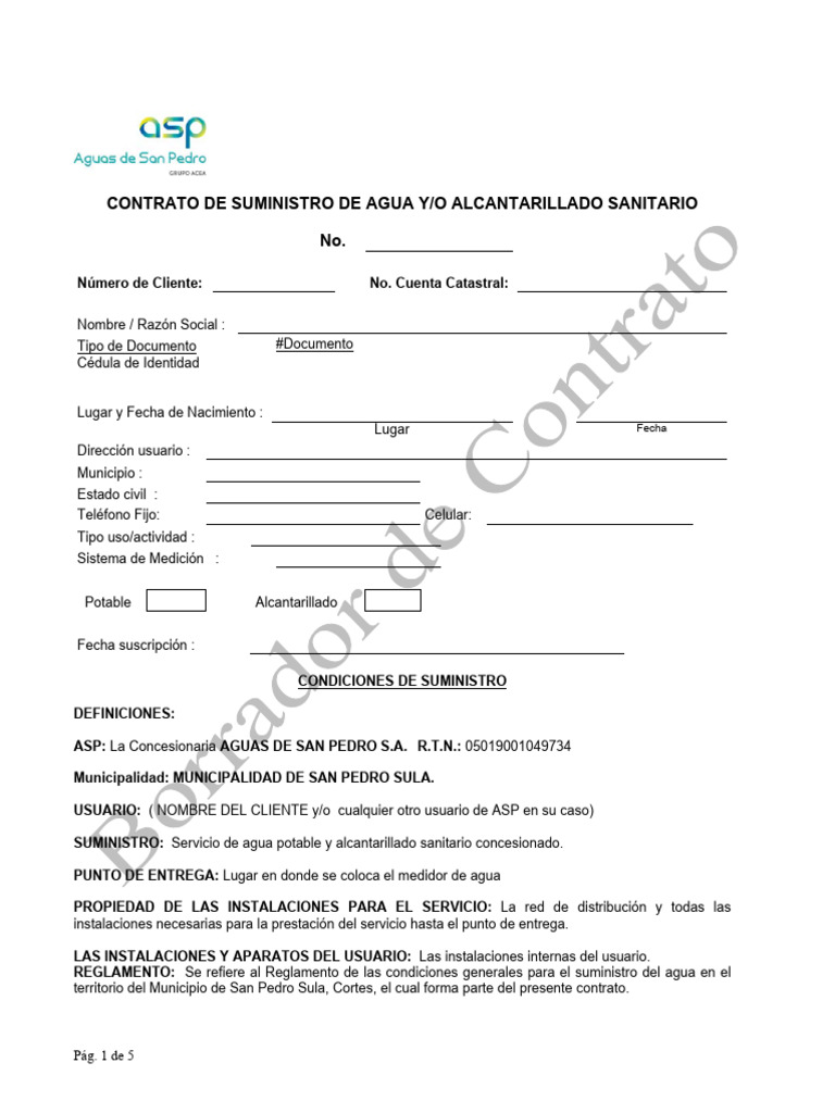 Contrato de Suministro de Agua Potable | PDF | Agua | Suministro de agua