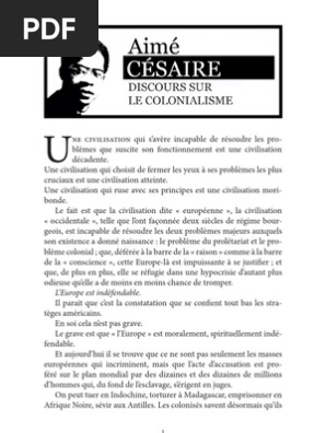 Cesaire Aime Discours Sur Le Colonialisme Colonisation Afrique