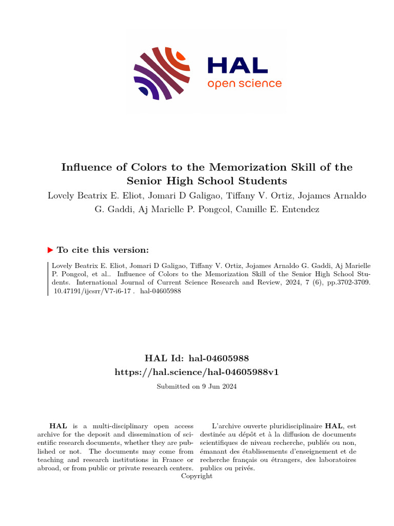 Influence of Colors To The Memorization Skill of The Senior High School ...