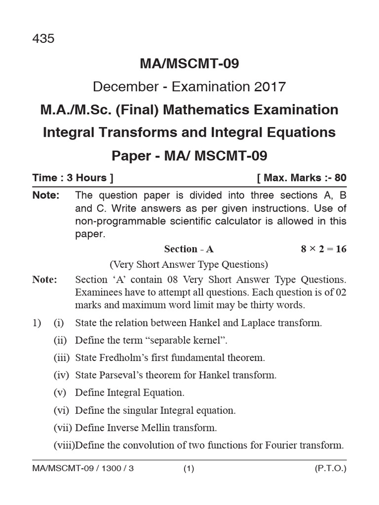 Integral Transforms Exam Paper 2017 | PDF | Teaching Mathematics ...