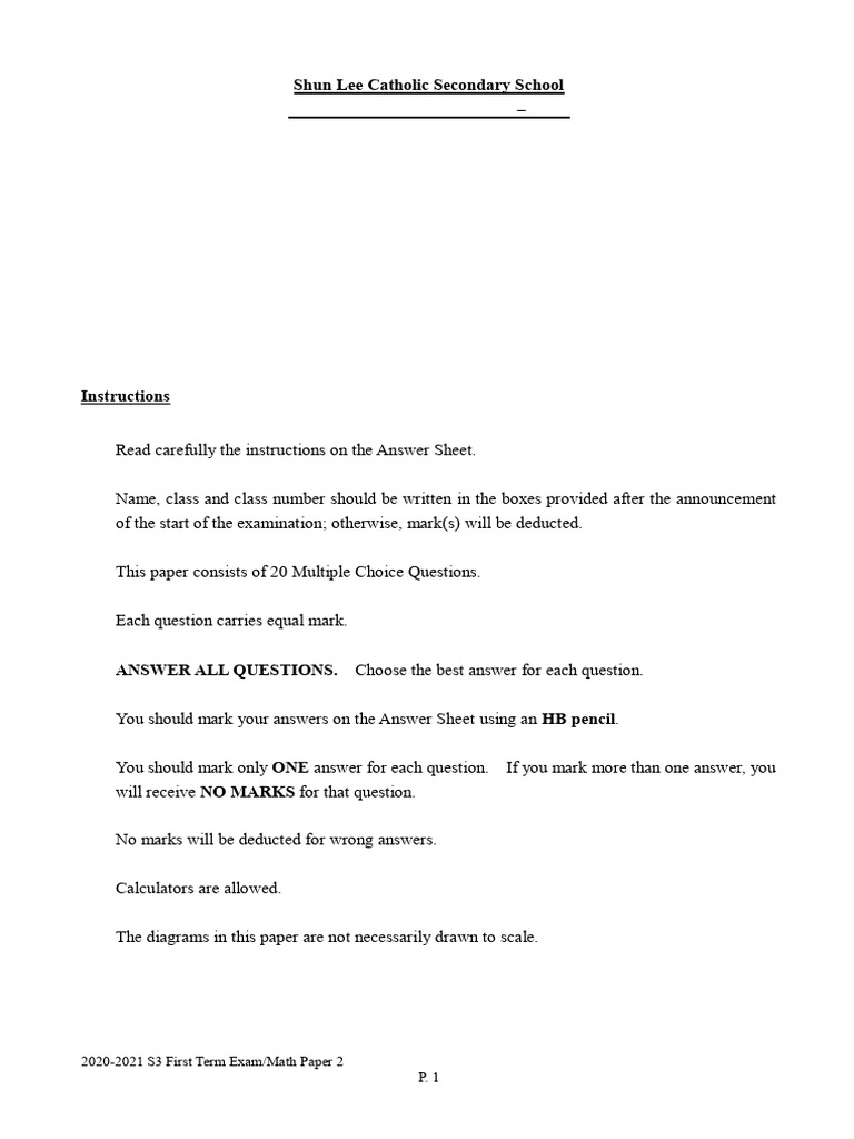 S3 Math Exam Paper 2 (2020-2021) | PDF | Arithmetic | Mathematics