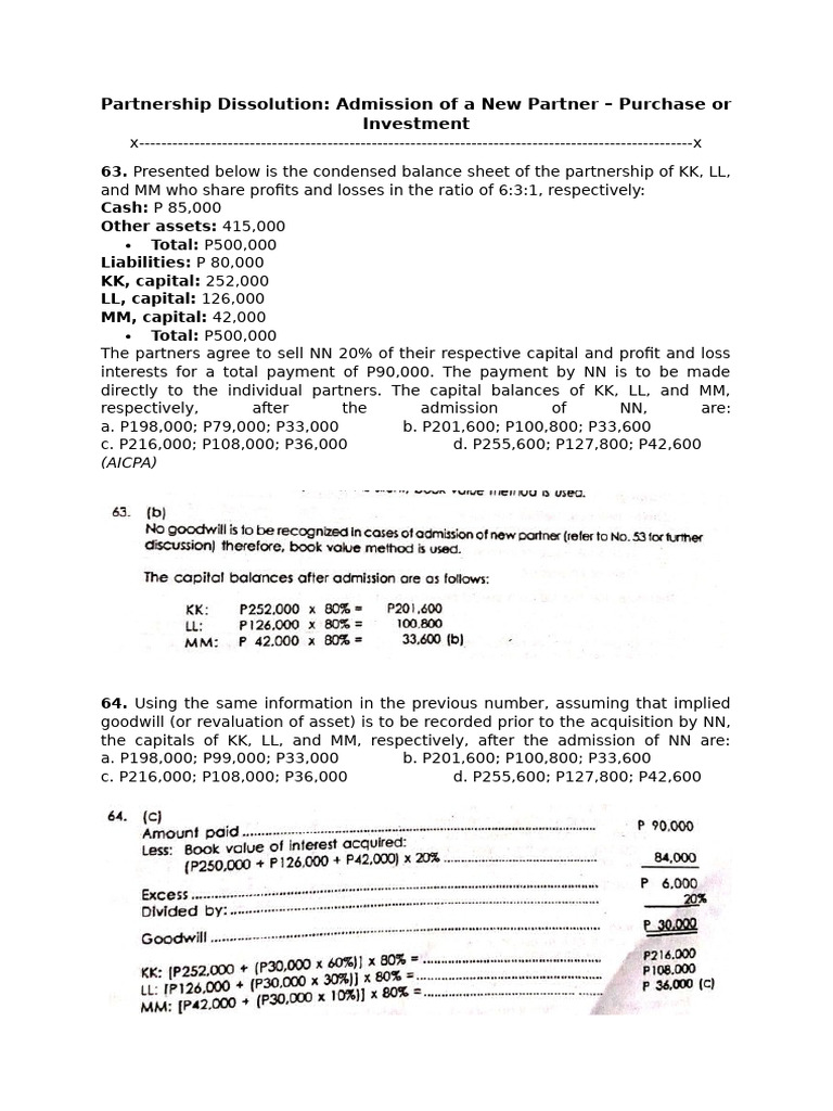 Partnership Admission and Capital Adjustments | PDF | Book Value ...