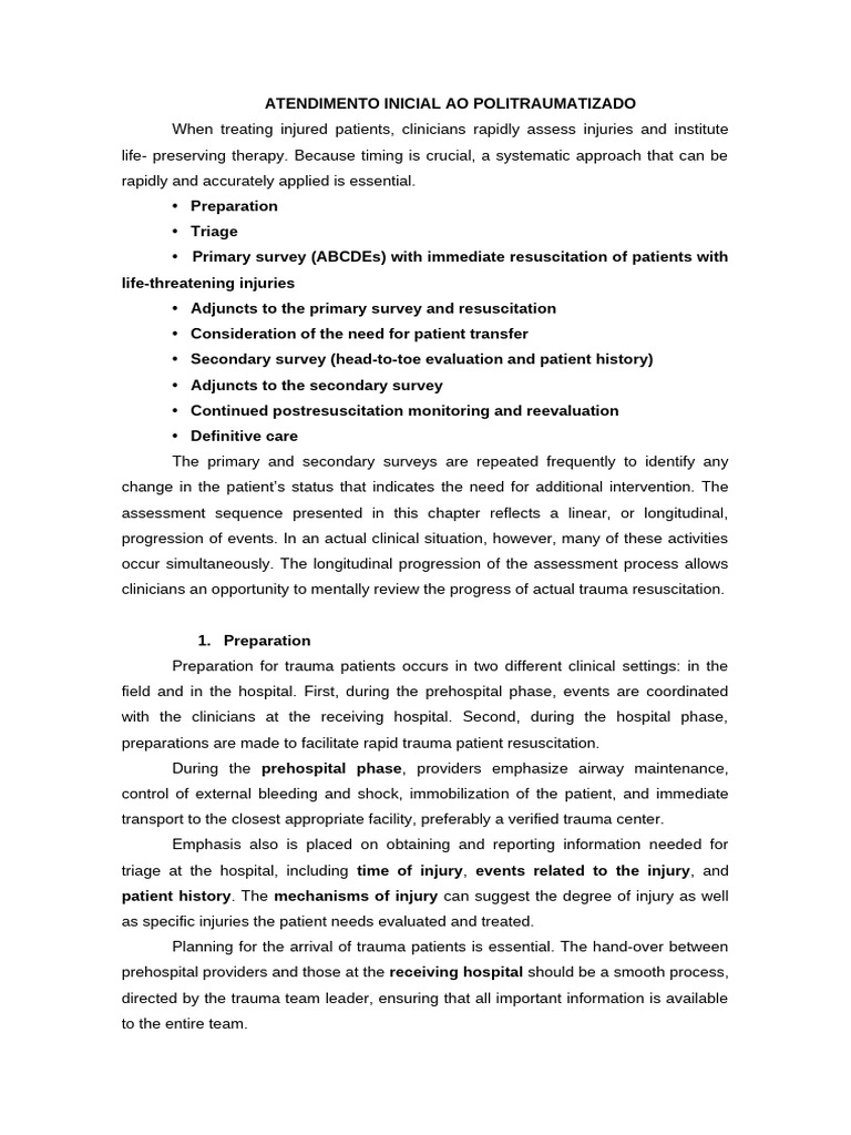 Initial Trauma Patient Assessment Guide | PDF | Major Trauma | Thorax