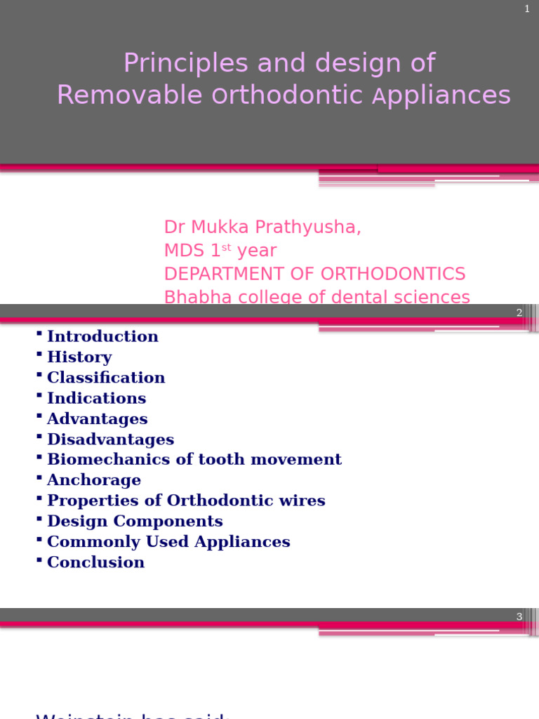 Removable Orthodontic Appliances Overview | PDF | Orthodontics | Tooth