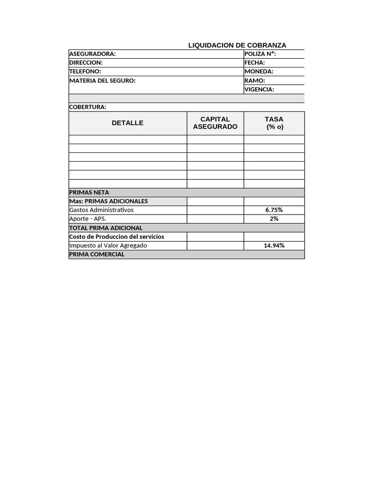Liquidación de Cobranza de Seguros | PDF
