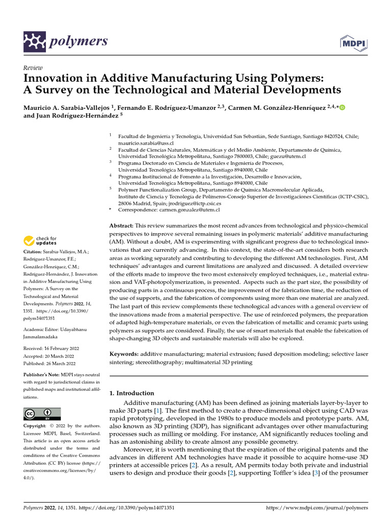 Innovation in Additive Manufacturing Using Polymers A Survey On The ...