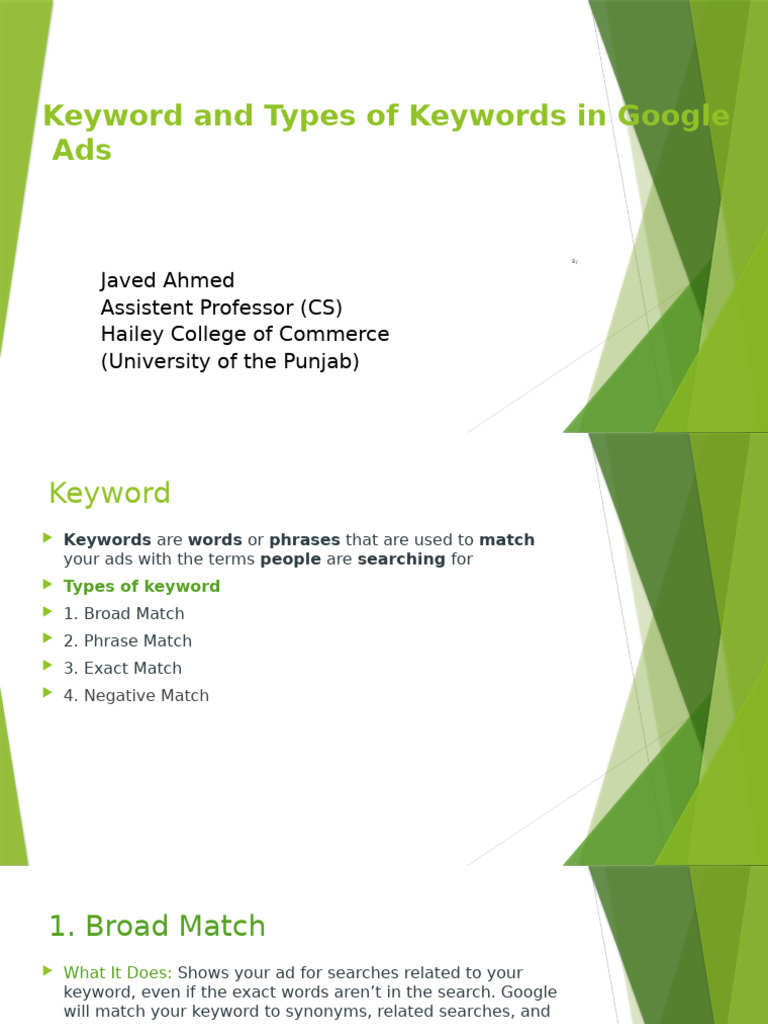Types of Keywords in Google Ads | PDF | Search Engine Optimization ...