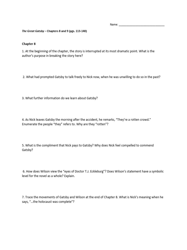 The Great GatsbyChapter 8 and 9 | PDF
