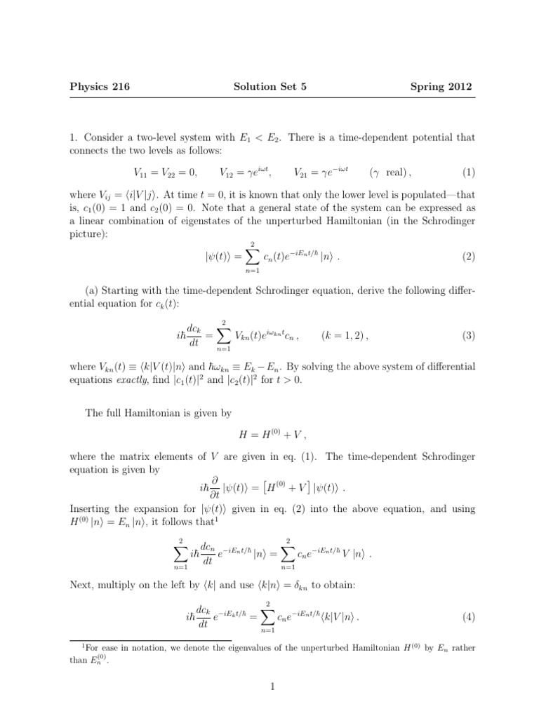 Two-Level Quantum System Dynamics | PDF | Atoms | Ionization