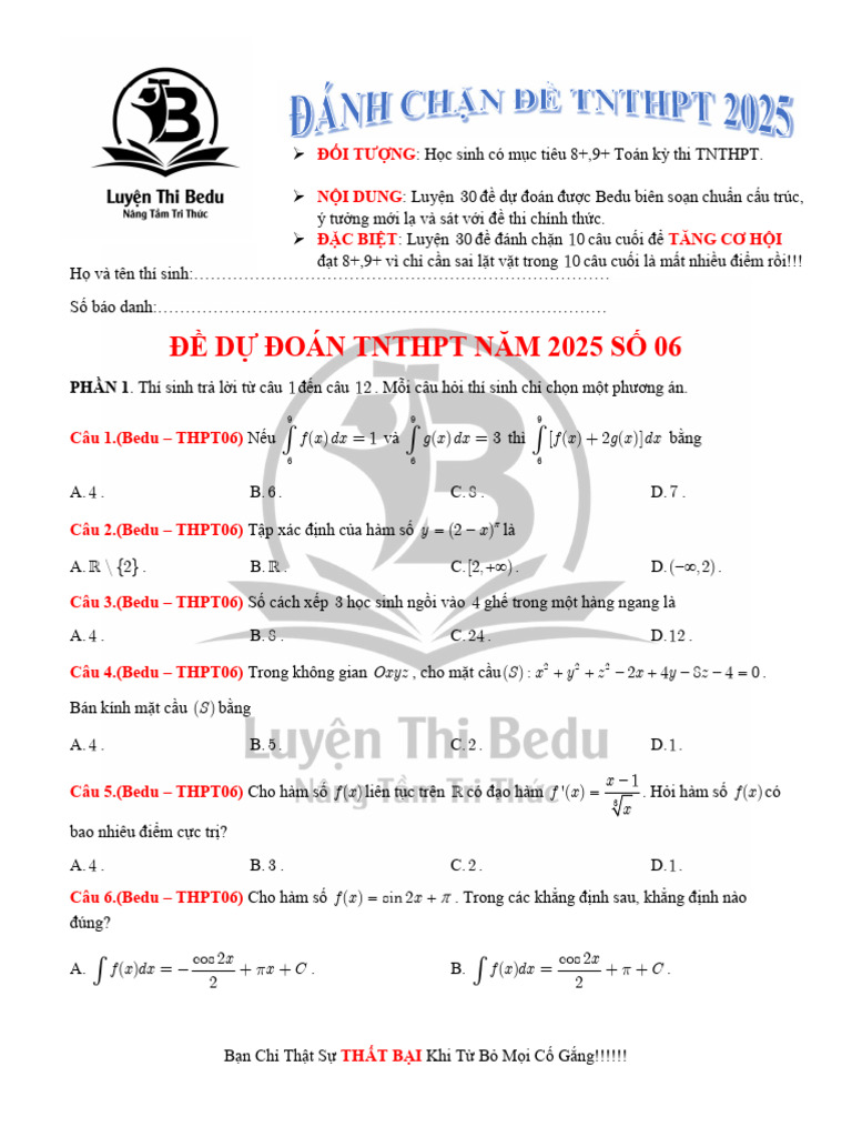 Dự Đoán 06 Bedu THPT | PDF