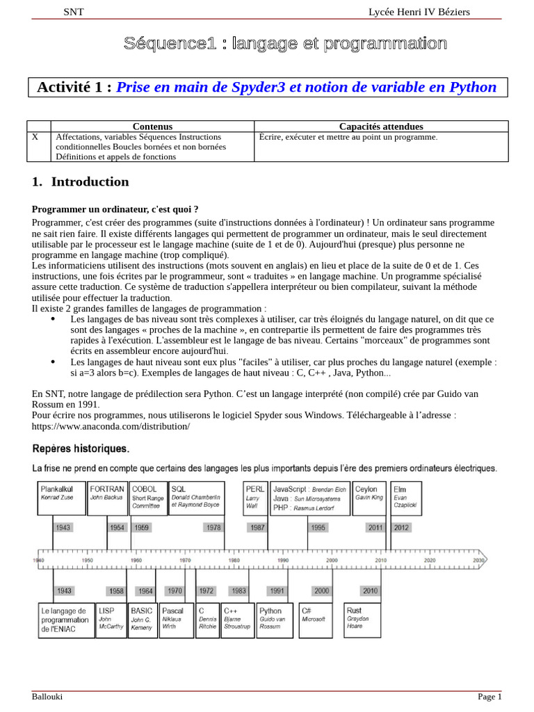 Introduction à Python avec Spyder3 | PDF | Langage de programmation ...