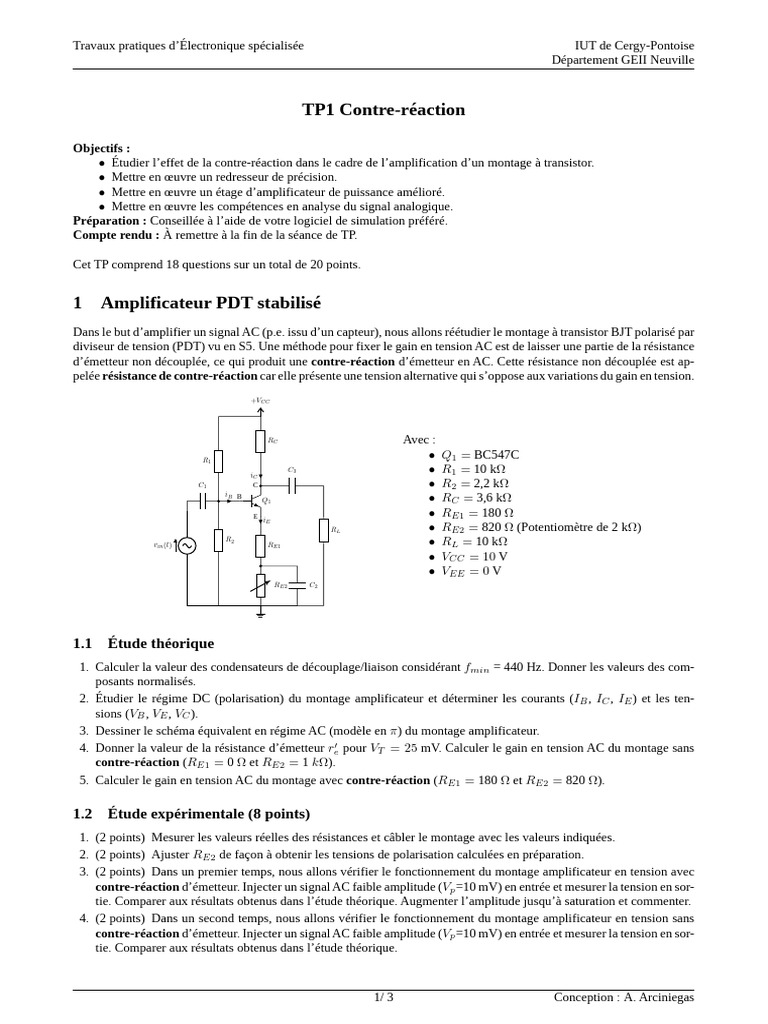 TP Électronique : Amplification et Redressement | PDF | Amplificateur ...