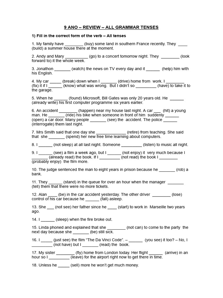 Verb Tenses Practice Worksheet | PDF