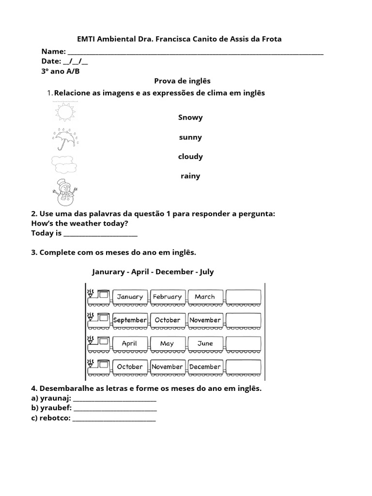 Atividades de Inglês para 3º Ano | PDF