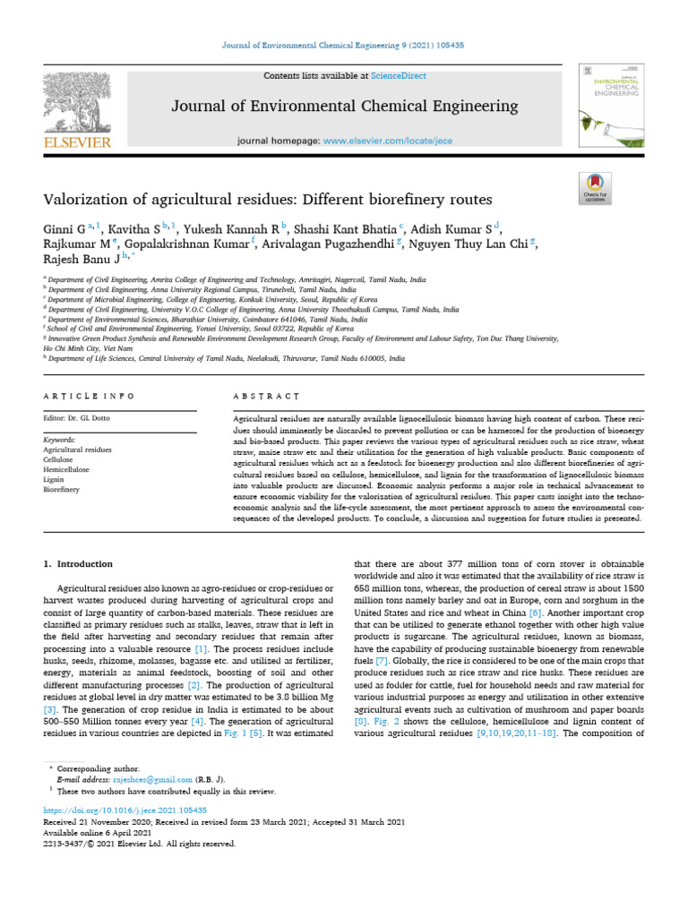 Valorization of Agricultural Residues | PDF | Biorefinery | Cellulose