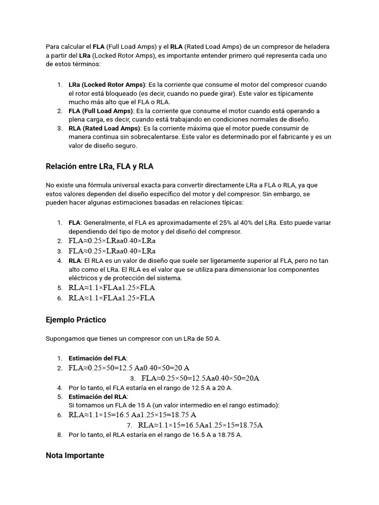 Cálculo de FLA y RLA desde LRA | PDF | Motores