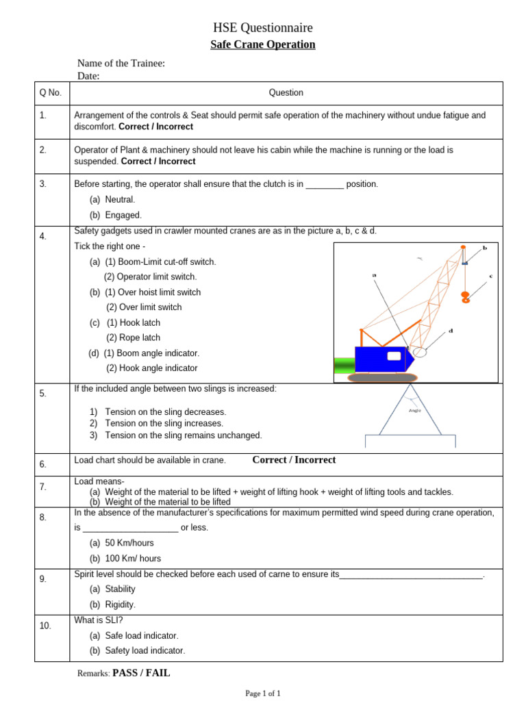 Crane Safety Operation Questionnaire | PDF