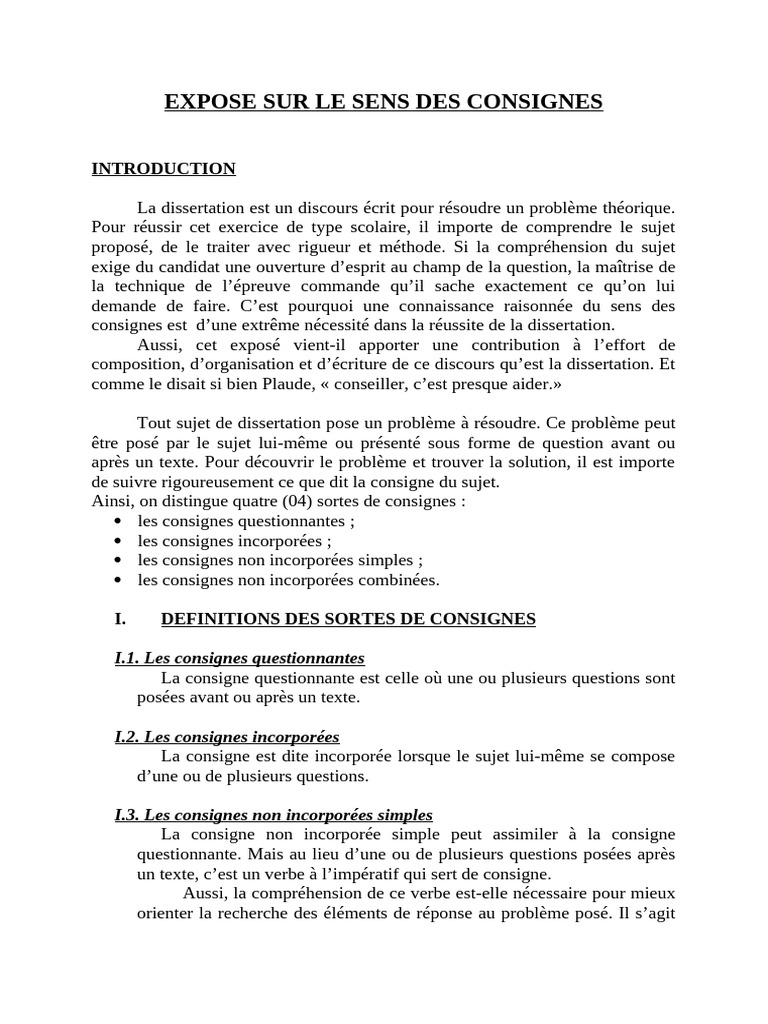 Expose Sur Le Sens Des Consignes | PDF | Définition | Vérité