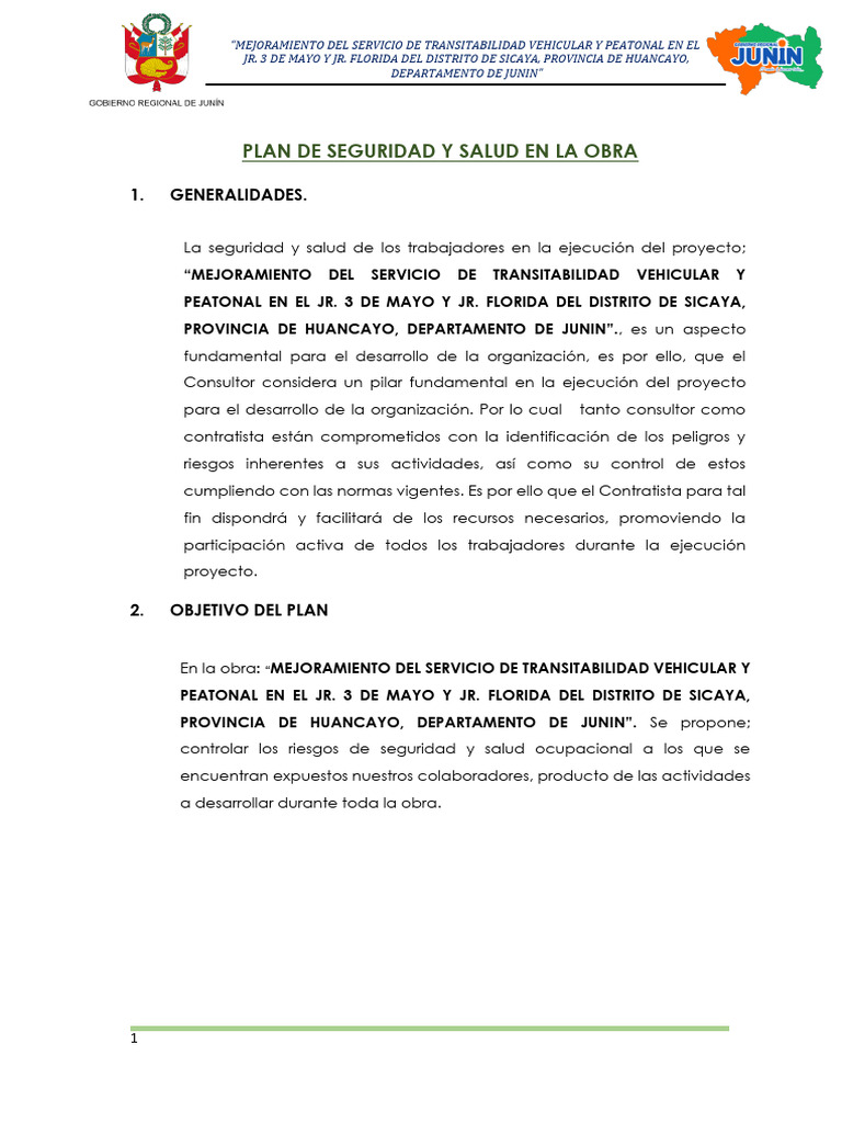 Plan de Seguridad Y Salud en La Obra: 1. Generalidades | PDF