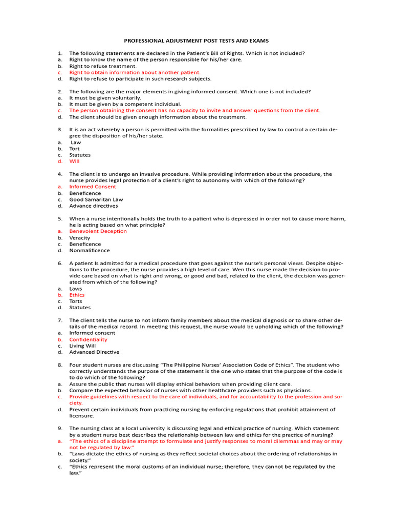Nursing Professional Adjustment Exam Guide | PDF | Informed Consent ...