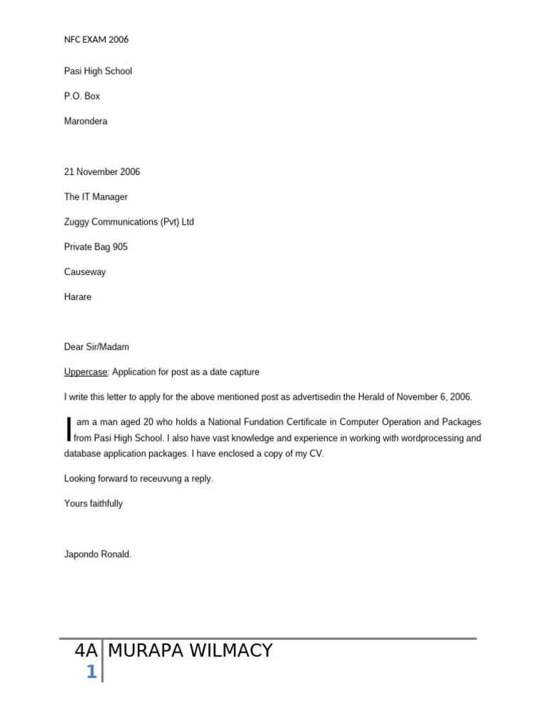 Job Application for Data Capture Position | PDF